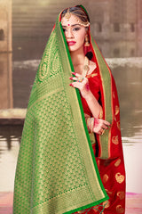 Red Banarasi Art Silk Woven Saree