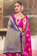 Pink Banarasi Art Silk Woven Saree