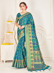 Turquoise Banarasi Art Silk Woven Saree