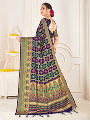 Navy Blue Banarasi Art Silk Woven Saree