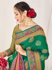 Green Banarasi Art Silk Woven Saree