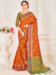 Orange Banarasi Art Silk Woven Saree