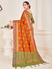Orange Banarasi Art Silk Woven Saree