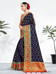 Navy Blue Banarasi Art Silk Woven Saree