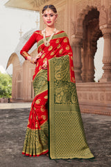 Red Banarasi Art Silk Woven Saree