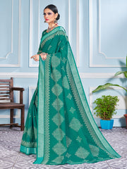 Teal Cotton Silk Printed Saree
