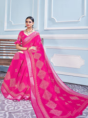 Pink Cotton Silk Printed Saree