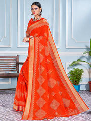 Orange Cotton Silk Printed Saree