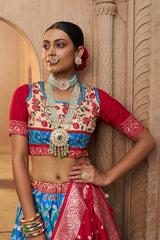 Sari tissé en coton et soie bleu aqua