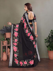 Black Dull Moss Floral Print Saree