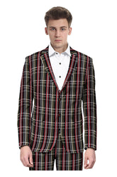Veste de costume noire à deux boutons pour homme, imprimé à carreaux, revers crantés, coupe slim, blazer élégant en rayonne éponge
