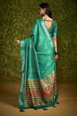 Sea Green Rasian Silk  Bandhani Printed Saree