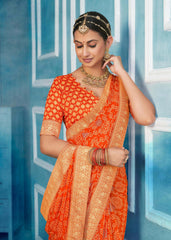 Orange Weightless Bandhani Print Saree