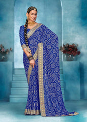Navy Blue Weightless Bandhani Print Saree-JHMR2002
