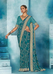 Sea Green Weightless Bandhani Print Saree-JHMR2004