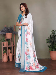 White Dull Moss Floral Printed Saree