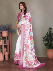 White Dull Moss Floral Printed Saree