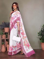 White Dull Moss Floral Printed Saree