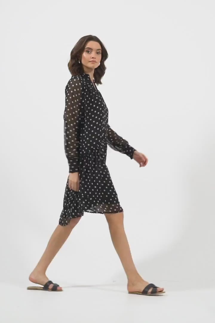 V Neck Flowy Chiffon Dress Black Yellow