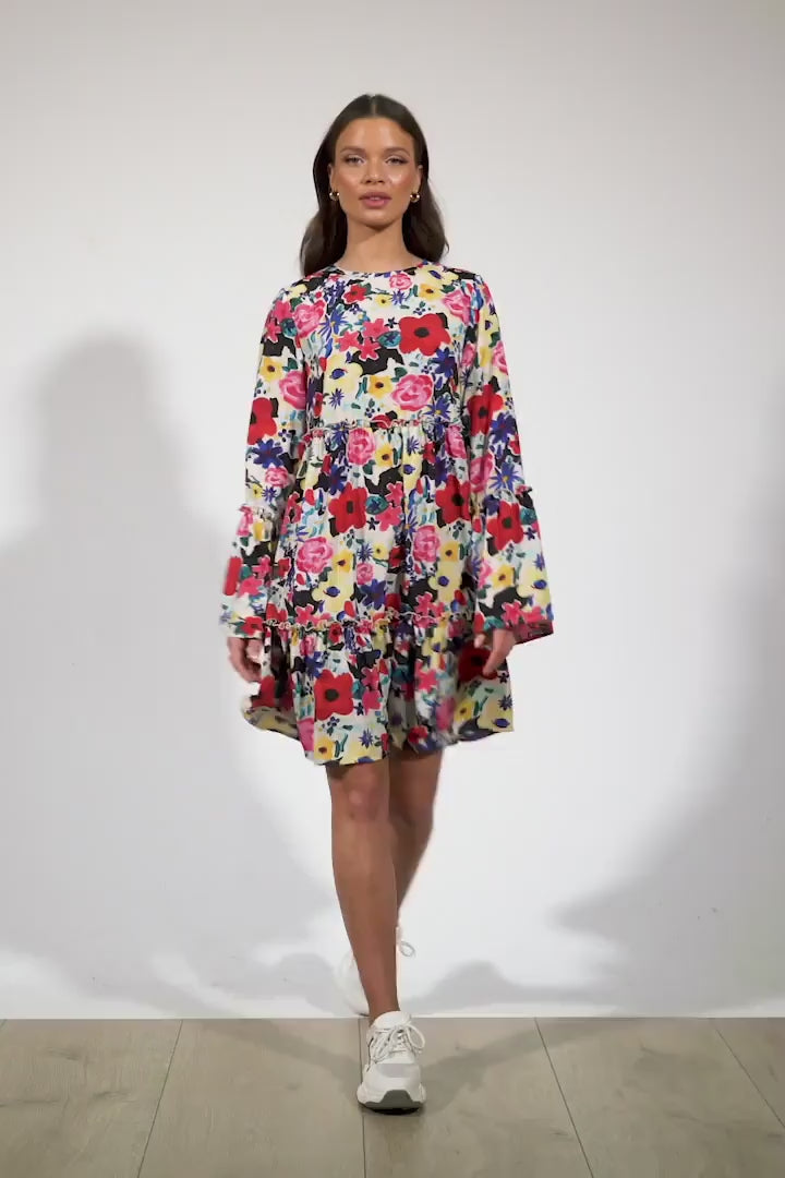 Floral Flounced Chiffon Dress