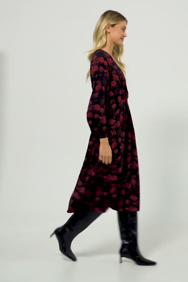 Pleated Wrap Midi Dress