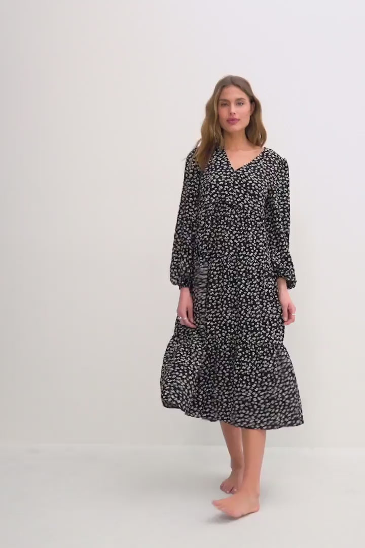 V Neck ls Printed Dress