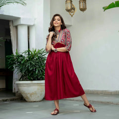 Kurti A-Line en rayonne marron prêt à porter sans dupatta