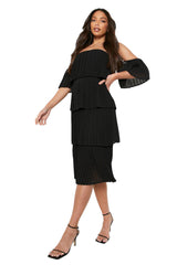 Female Black Tall Pleated Off Shoulder Occasion Dress