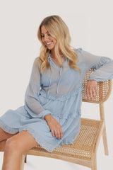 Blue Multi Frills Chiffon Dress