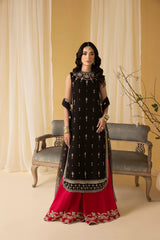 Black Raw Silk Indian Traditional Handwork Top With Sharara Dupatta