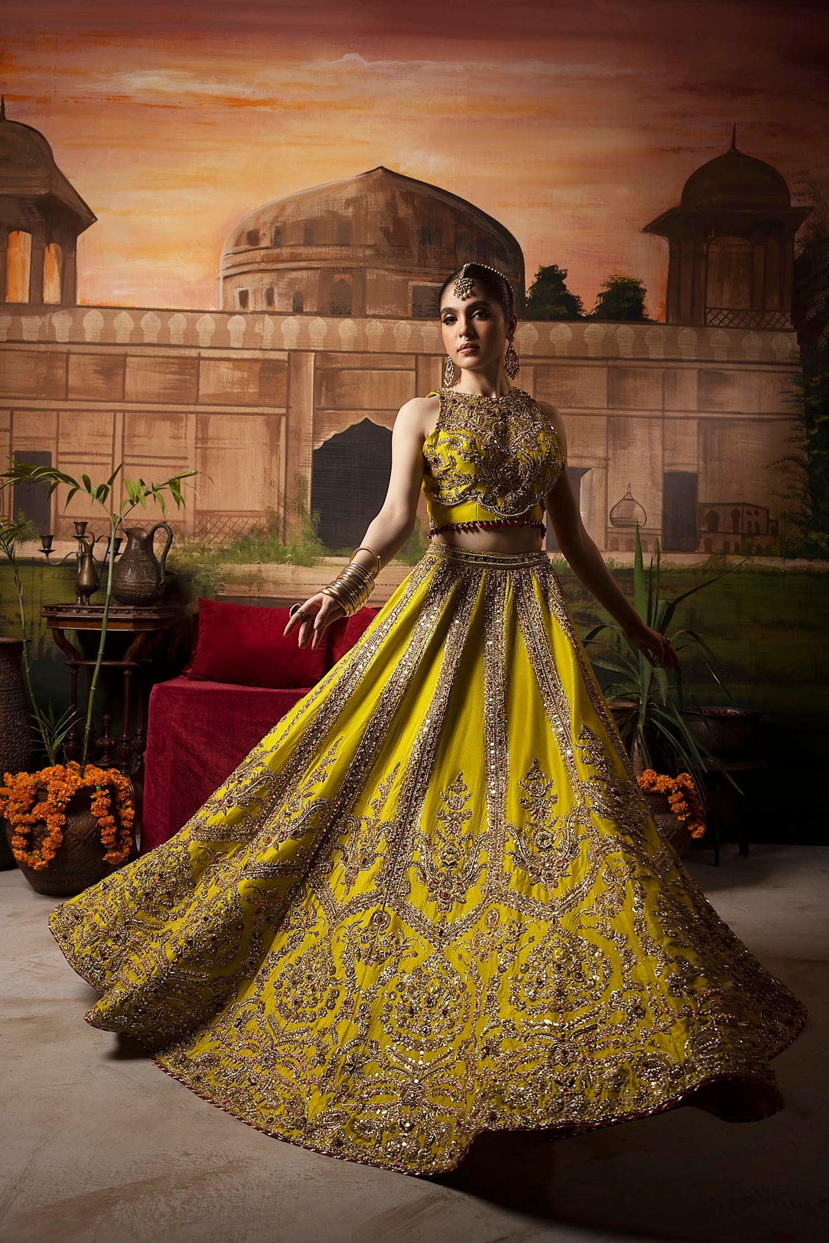 Mustard Raw Silk Embroidered Ready to Wear Lehenga Choli