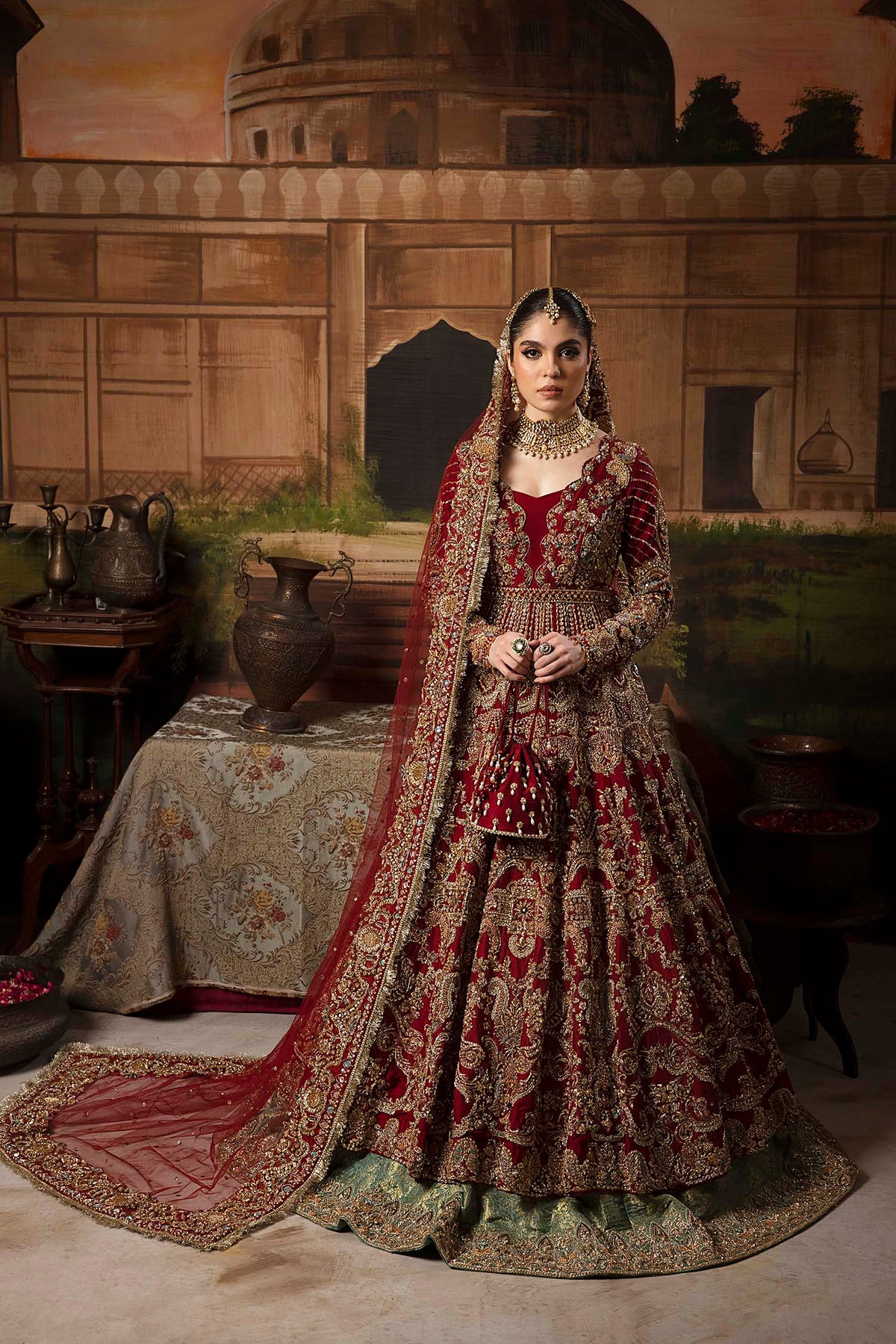 Red Raw Silk Embroidered Ready to Wear Bridal Lehenga Choli