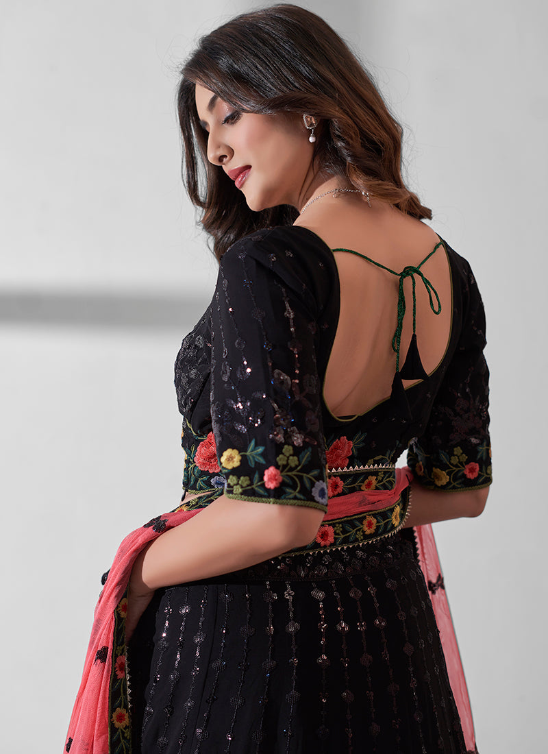 Black Georgette Sequins Embroidered Lehenga Choli