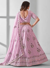 Pink Organza Sequins Embroidered Lehenga Choli