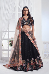 Black Net Sequins Embroidered Lehenga Choli