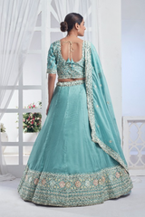 Light Blue Organza Sequins Embroidered Lehenga Choli