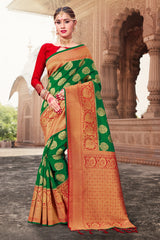 Green Banarasi Art Silk Woven Saree