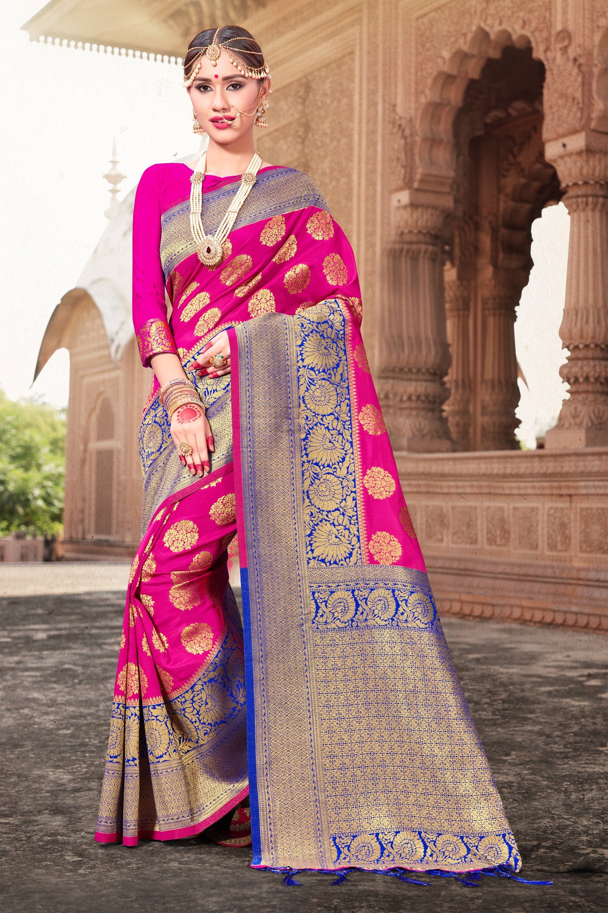 Pink Banarasi Art Silk Woven Saree