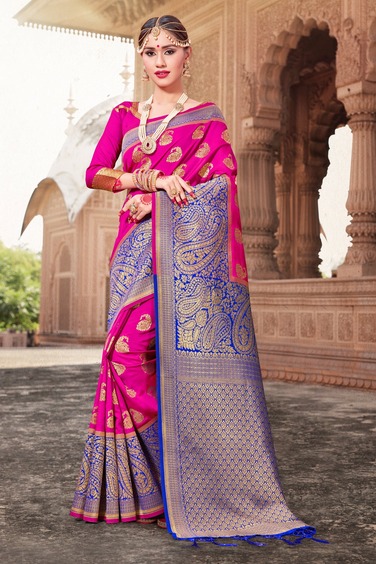 Pink Banarasi Art Silk Woven Saree