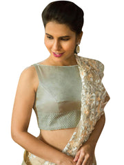 Silver Brocade Silk Sleeveless Solid Blouse