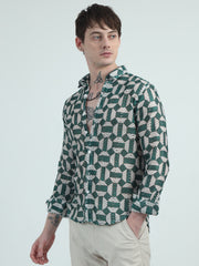 Green-Blue Cotton Crochet Knitted  Full Sleeves Regular Shirt