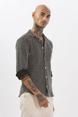 Black Crochet Cotton  Full Sleeves Regular Shirts