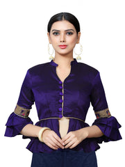 Purple Banglori Silk 3/4 Sleeve Solid Blouse