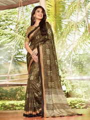 Brown Cotton Art Silk Printed Saree