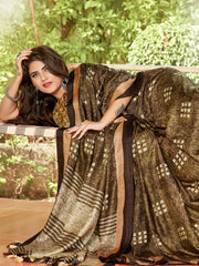 Brown Cotton Art Silk Printed Saree