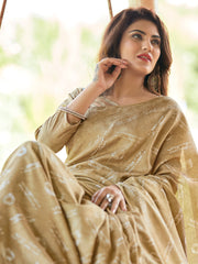 Beige Cotton Art Silk Printed Saree