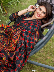 Black Cotton Art Silk Printed Saree