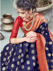 Navy Blue Banarasi Art Silk Woven Saree