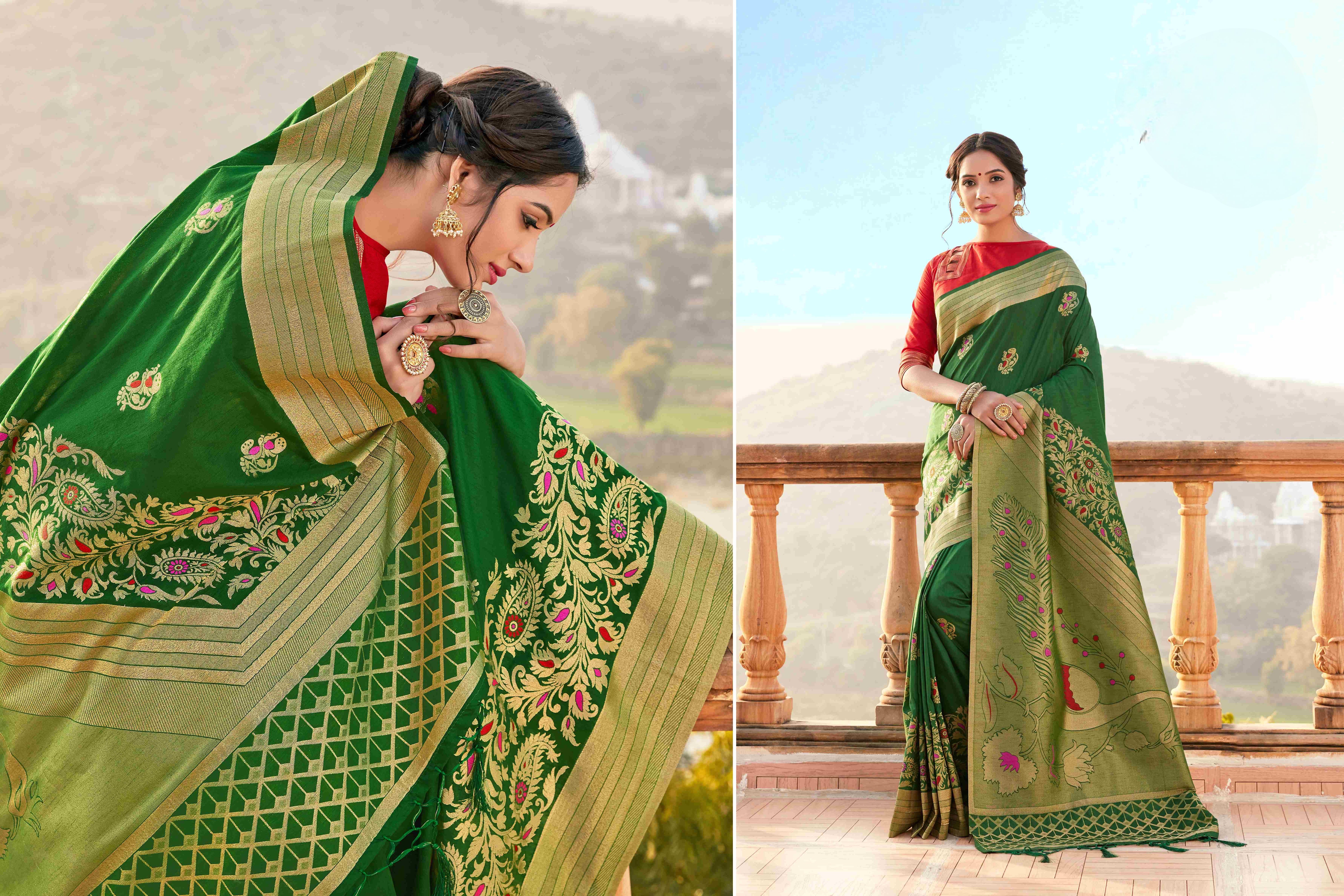 Green Banarasi Art Silk Woven Saree