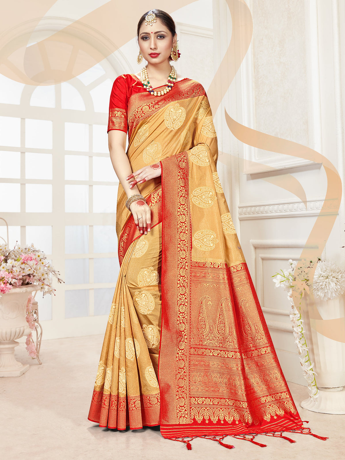 Beige Banarasi Art Silk Woven Saree